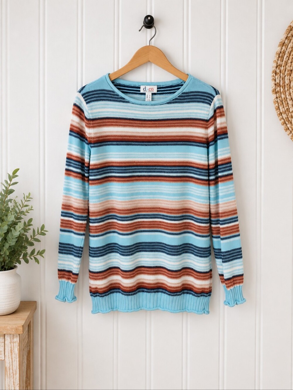 Denim & Company Women's Blue Striped Sweater Size Medium